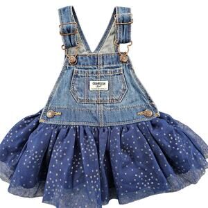 OshKosh Overalls 3-6 mo Vestbak Bib Style Skirt Denim Sparkle Tulle Lined
